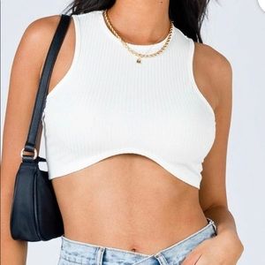 Princess Polly white Sarada Ribbed Crop Tank Top